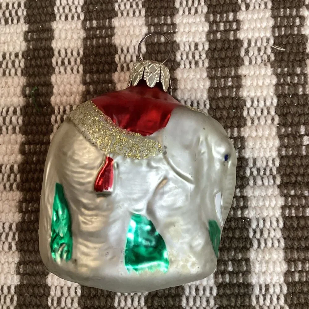 West Germany Vintage Blown Glass Elephant Christmas Tree Decoration Ornament